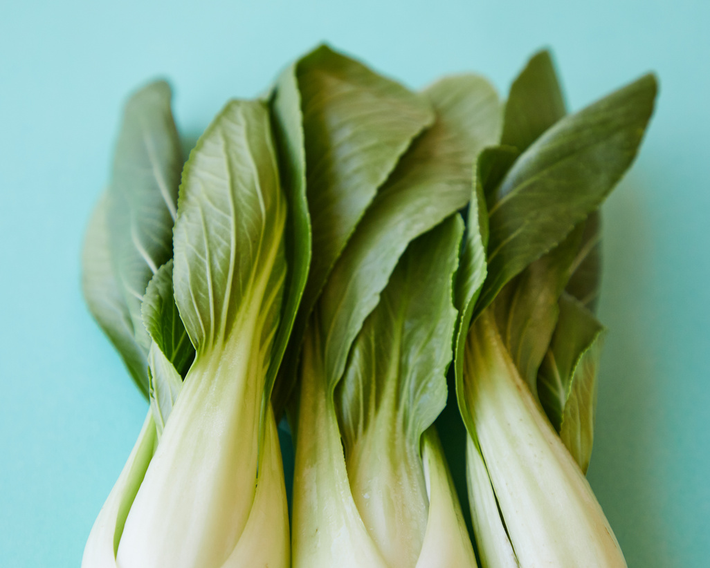 Fresh green leaves of bok choy
